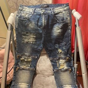 Fitted denim motorcycle jeans